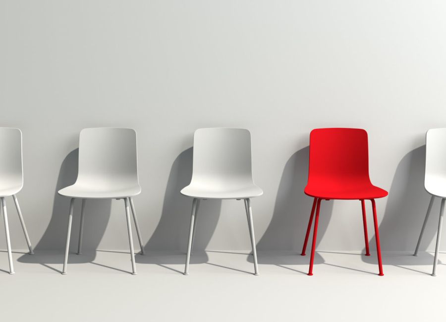 One,Out,Unique,Red,Chair,Concept,With,White,Chairs,